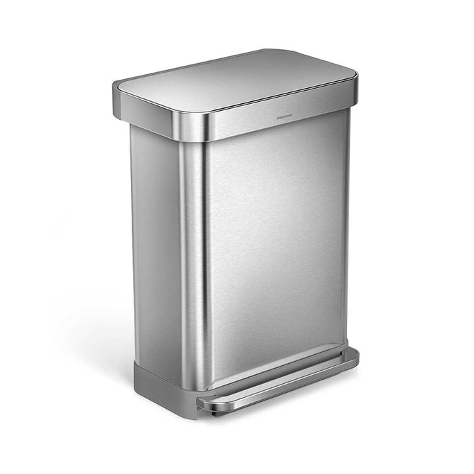 55L rectangular step can with liner pocket - brushed finish - main image