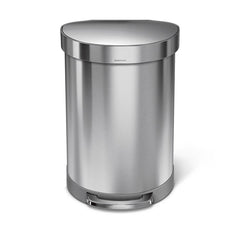 60L semi-round step can with liner rim - brushed stainless steel - front image