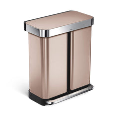 58L dual compartment rectangular step can with liner pocket - rose gold stainless steel - main image
