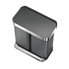 58L dual compartment rectangular step can with liner pocket - black stainless steel - 3/4 top down image