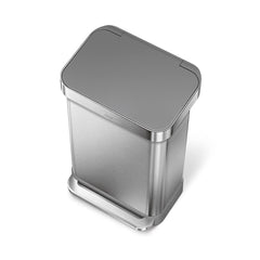 45L rectangular step can with liner pocket with plastic lid - brushed finish - 3/4 top down image