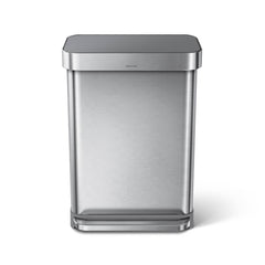 55L rectangular step can with liner pocket - brushed finish with plastic lid - front view image