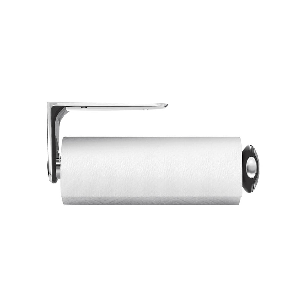 Simplehuman Polished Stainless Steel Quick-Load Wall Mount Paper Towel Holder, space-saving design.