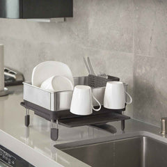 compact steel frame dishrack - lifestyle with cups kitchen sink