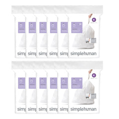 Code J 20 Ct SIMPLEHUMAN Custom Fit Trash Bags Can Liners Refill Size White  Pack