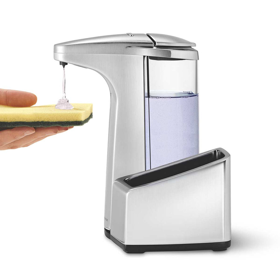 13 fl.oz. sensor pump with caddy - brushed nickel - lifestyle with sponge and soap