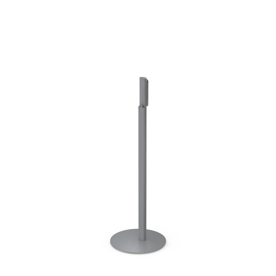 Simplehuman Sensor Pump Max Stand, freestanding floor stand in metallic gray finish for touch-free dispensing.
