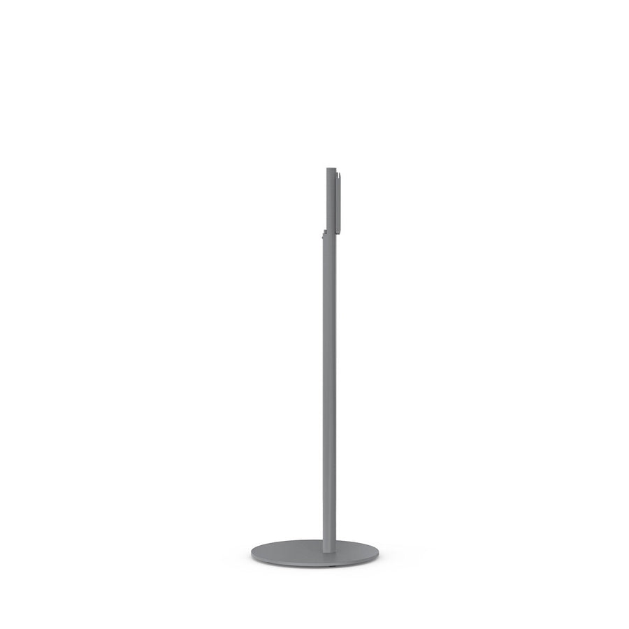 Simplehuman Sensor Pump Max Stand in metallic gray, side view showing freestanding base for touch-free setup.