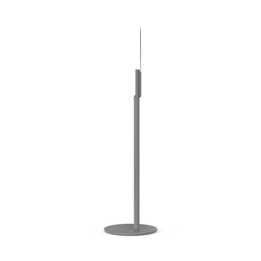 Side view of Simplehuman Sensor Pump Max Stand in metallic gray, tall thin profile for touch-free floor dispensing.