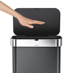 58L rectangular sensor can with voice and motion control - black finish - lifestyle hand over sensor image
