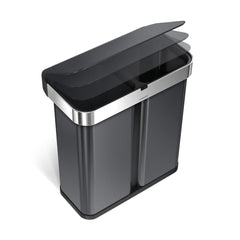 58L dual compartment rectangular sensor can with voice and motion control - black finish - lid closing image
