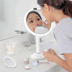 sensor mirror trio - white finish - lifestyle woman applying makeup