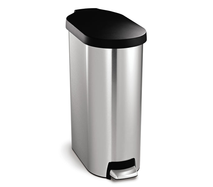 45L slim step can with plastic lid - brushed stainless steel - main image