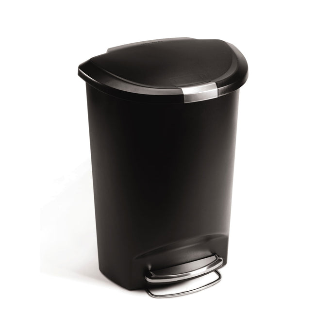 50L Semi-Round Step Can, Black Plastic